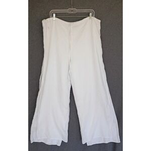 White 100% Linen Wide Leg Split Drawstring Pants XL Overlayed Beach Minimalist